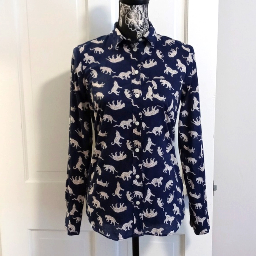 🐆J. by J. Crew🐆 - Navy/Tan Cheetah Leopard Print L/S Button Down